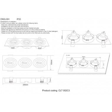 Встраиваемый светильник Crystal Lux CLT 002C3 BL, цвет: чёрный, 3×GU10