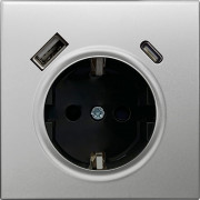 Накладка для розетки Schuko с зарядным устройством USB A+C, с защитными шторками, благородная сталь, серия R98 METAL